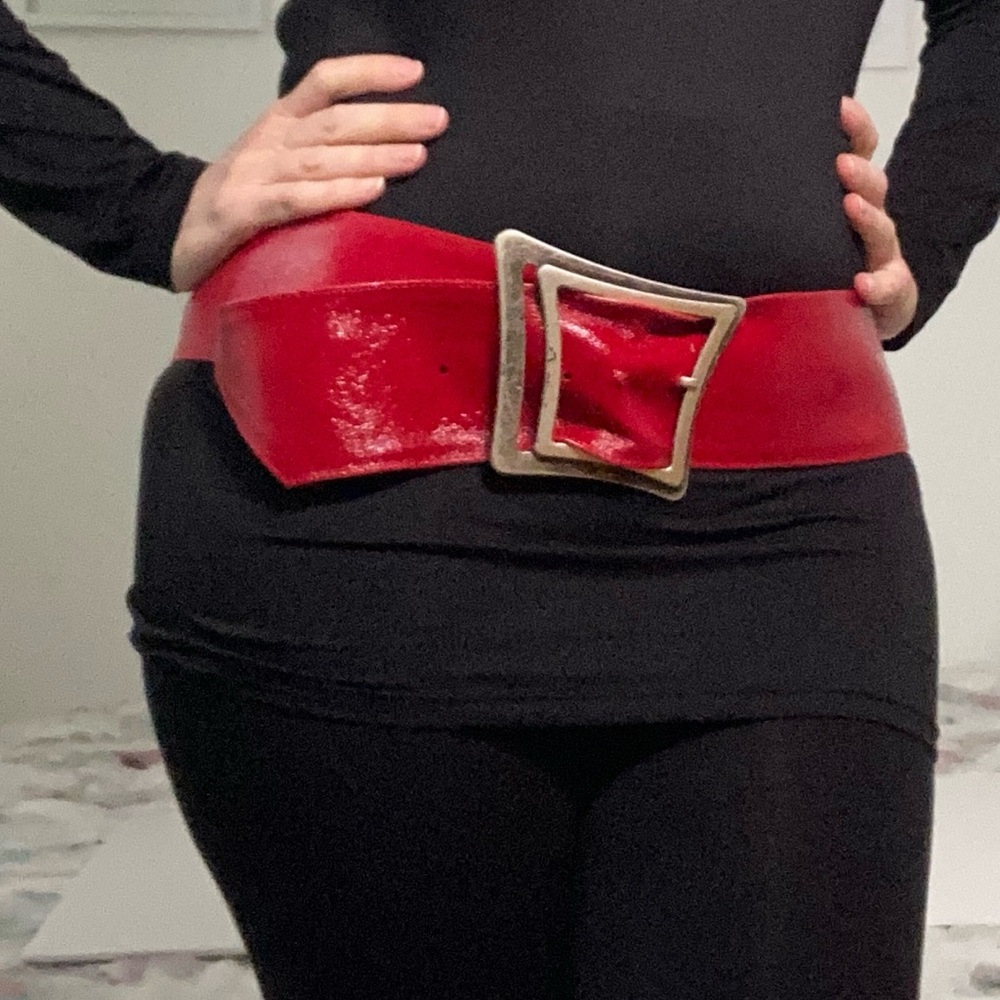 Vintage Red Leather Belt with Silver Buckle